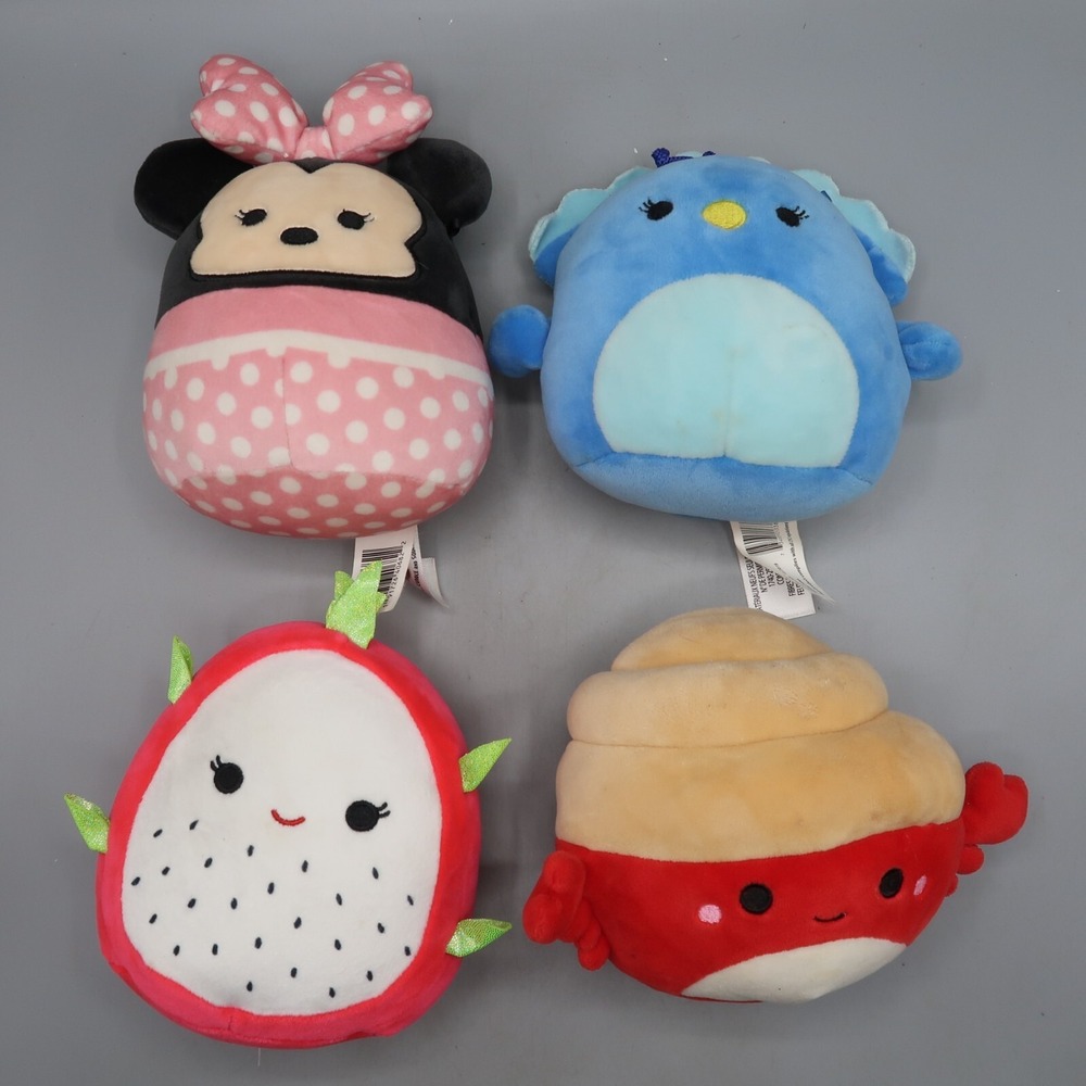 Squishmallow Plush Lot Of 4 Minnie Mouse Dragon Fruit Peacock Crab‎ 5"